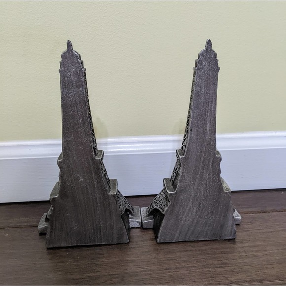 Set lot 2 heavy Resin Silver Eiffel Tower Bookends office home decor paris - Picture 3 of 6